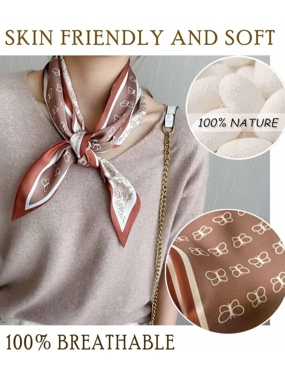 Women's Radish Brown Silky Satin Headscarf Wrap Lightweight Scarves Scarf